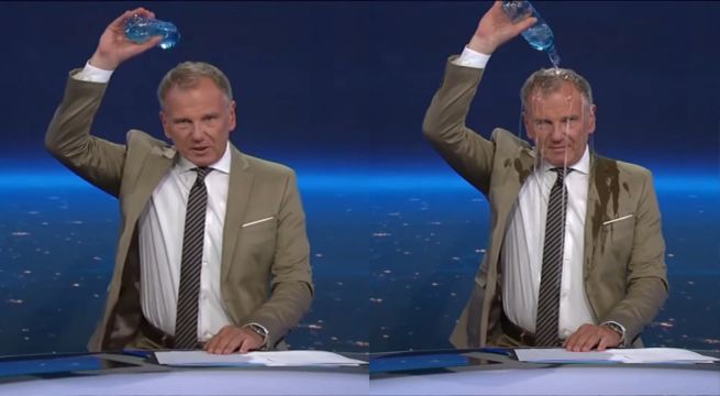 Periodista se moja en noticiero por intenso calor: “Es hora de refrescarse un poco”