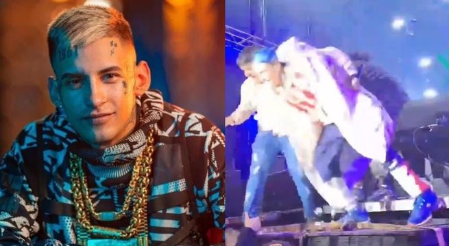 Cantante argentino L-Gante sufre aparatosa caída en pleno concierto | VIDEO