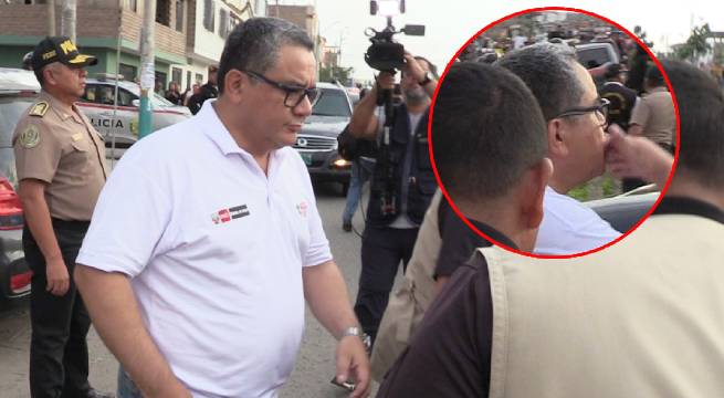 Ministro Santiváñez manda 'beso volado' a vecinos y le responden lanzándole piedras [Video]