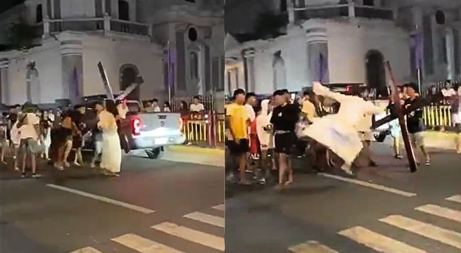 Actor de Jesús golpea a sujeto con patada voladora en pleno Viacrucis | VIDEO