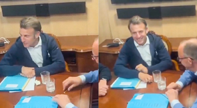 El objeto que escondió el presidente de Francia, Emmanuel Macron, que generó debate en redes sociales